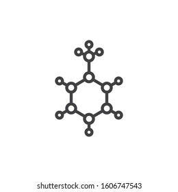 Toluene molecular structure line icon. linear style sign for mobile concept and web design. C7H8 formula outline vector icon. Symbol, logo illustration. Vector graphics