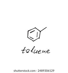 toluene molecule formula. Hand drawn imitation of toluene structural model, chemistry skeletal formula, sketchy vector symbol