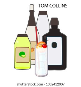 Tom Collins alcoholic cocktail, simple vector, flat vector, bar icons