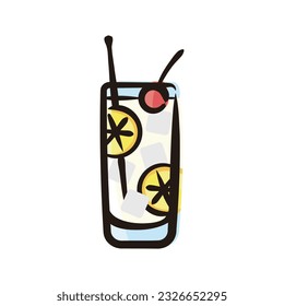 Tom Collins - Cocktail Icon or Illustration. Color version of hand drawn lines.