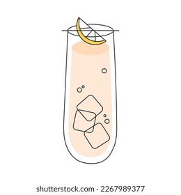 Tom Collins cocktail illustration. Tom Collins Cocktail in a glass. Minimal style vector illustration of a thin line