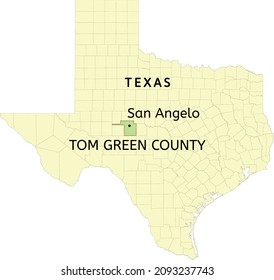 Tom Green County And City Of San Angelo Location On Texas State Map