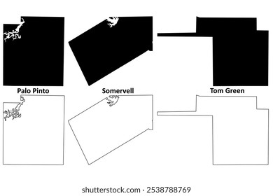 Tom Green, Somervell and Palo Pinto County, Texas (Counties in Texas, United States of America,USA, U.S., US) map vector illustration, scribble sketch map