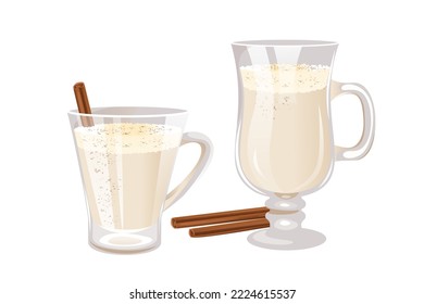 Tom and Jerry cocktail with cinnamon sticks.Traditional winter, warm Christmas cocktail.Vector illustration.