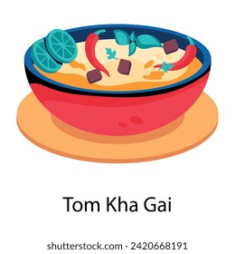 Tom kha gai dish icon in flat style 