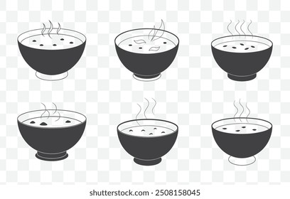 Tom Kha Gai Soup Line Art Vector Set of Traditional Thai Coconut Soup with Chicken and Aromatic Herbs