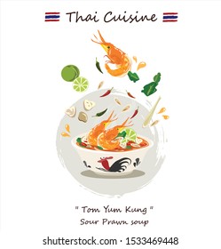 Tom Kung Thai hot Tom Yum and spicy soup vector design on white background.Tom-yum-kung Thai cuisine.