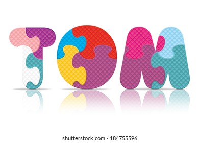 TOM written with alphabet puzzle - vector illustration
