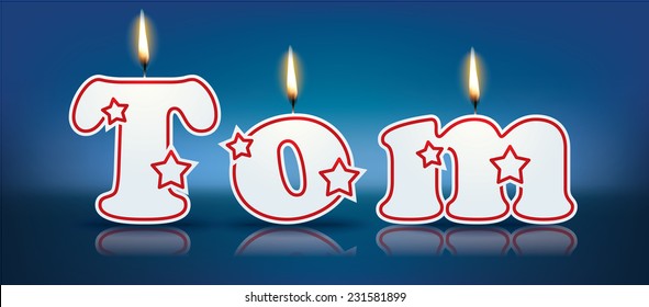 TOM written with burning candles - vector illustration