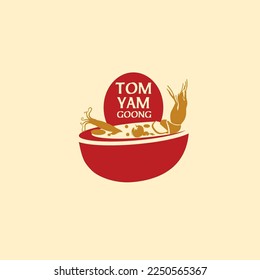 Tom Yam Goong Logo Template. 
Shrimp  Squid Soup. Vector illustration.Thai food icons