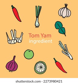 "Tom Yam" ingredients, Hand drawn illustration Vector