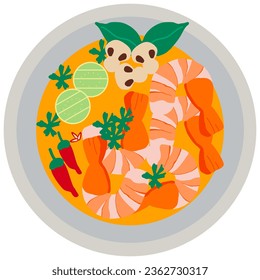 tom yam kung cartoon in icon style