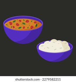 Tom yam with shrimps and rice. Illustration on Asian food theme