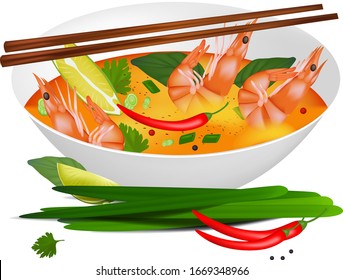 Tom yam soup with shrmps. National Thailand food. 