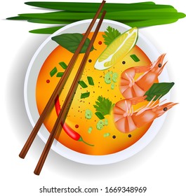 Tom yam soup with shrmps. National Thailand food. 