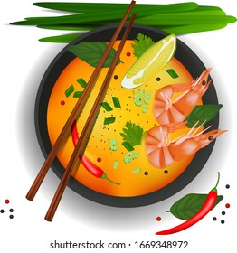 Tom yam soup with shrmps. National Thailand food. 