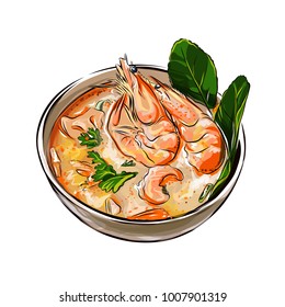 Tom yam soup Thai food and shrimps vector illustration