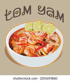 Tom yan soup Thai recipe delicacy vector