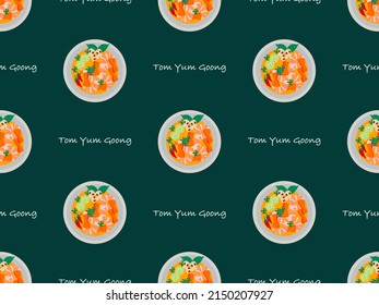Tom yum goong cartoon character seamless pattern on green background.