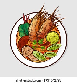 "Tom Yum Goong" is the famous Thai food name of Thailand. Either in Thai restaurants or in street food in Asian restaurants.illustrations vector.