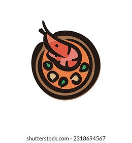 Tom yum goong - Thailand icon (Hand-drawn line, colored version)