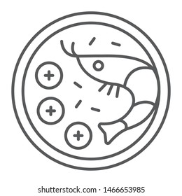 Tom yum goong thin line icon, thai and food, shrimp sign, vector graphics, a linear pattern on a white background, eps 10.