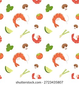 Tom Yum Ingredients Seamless Pattern. Thai Food Background