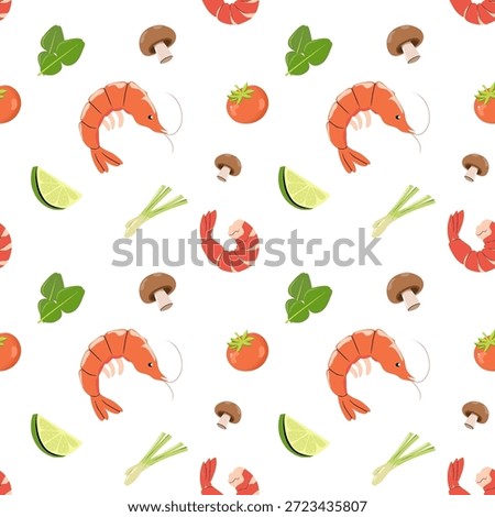 Tom Yum Ingredients Seamless Pattern. Thai Food Background