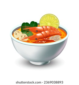 Tom Yum Kung curry in white bowl on a white background. vector illustration EPS 10.