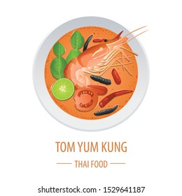 Tom Yum Kung famous Thai food,realistic with top view style,vector illustration