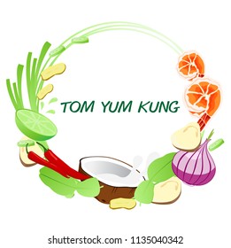 TOM YUM KUNG frame.Thai food concept. Vector design on white bac