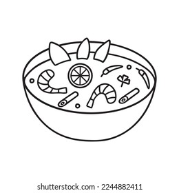 Tom Yum Kung Soup doodle. Traditional Thai food in sketch style. Hand drawn vector illustration isolated on white background