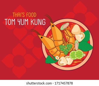 Tom Yum Kung Soup. Thai Spicy Soup is famous Food, Isolated, Vector Illustration