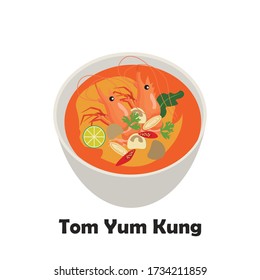 Tom Yum Kung  soup Thai  food design isolated vector illustration.