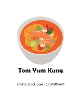 Tom Yum Kung  soup Thai  food design isolated vector illustration.