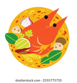 Tom Yum Kung soup Thai spicy famous food design isolated vector illustration. 