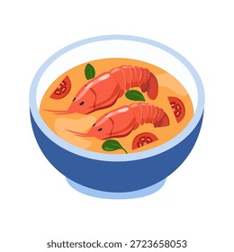 Tom Yum Kung Soup Vector. Traditional Thai spicy soup for restaurant menu.