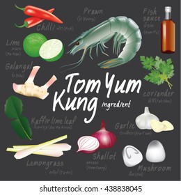 Tom Yum Kung or Sour prawn soup, Thai food ingredients