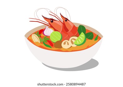 Tom Yum Kung spicy soup Thai famous food vector illustration. Thai spicy food concept