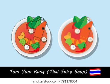 Tom yum kung, Thai soup from Thailand. Flat illustration vector.