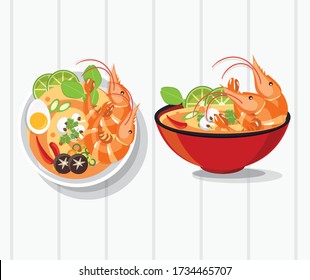 Tom Yum Kung Thai spicy soup vector, thai food