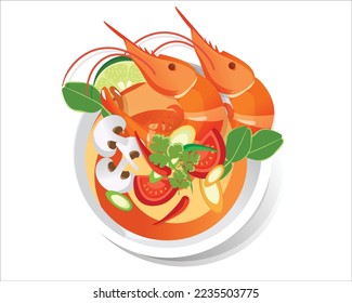 Tom Yum Kung Thai spicy soup,  thai food, vector