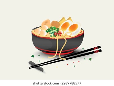 Tom Yum Noodles, comida tailandesa, material vectorial de fideos de huevo Ilustración Ilustración Ilustración