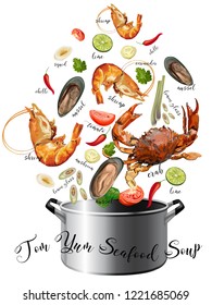 Tom Yum Seafood soup on pot