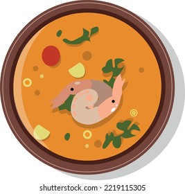 Tom yum soup icon. Asian dish top view