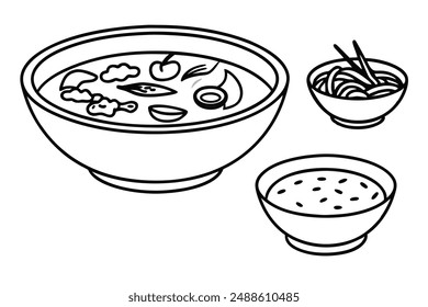 Tom Yum Soup line art hand drawn illustration