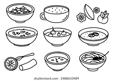 Tom Yum Soup line art detailed food drawing