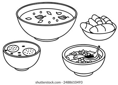 Tom Yum Soup line art black and white sketch