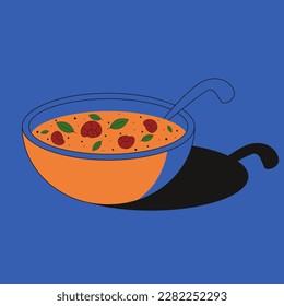 Tom yum soup with shrimp. Asian dish illustration