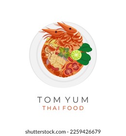 Tom Yum Soup Vector Illustration Logo With Seafood Filling And Fresh Spicy Gravy